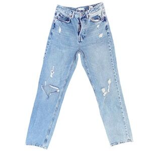 Zara Blue Straight Leg Distressed Jeans Size 2